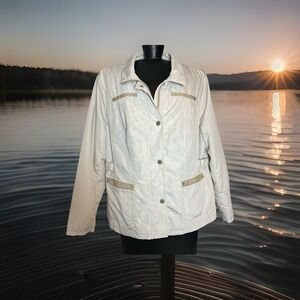 Allison Daley Windbreaker Jacket Womens 12P Petite Ivory Zip Lightweight Pockets